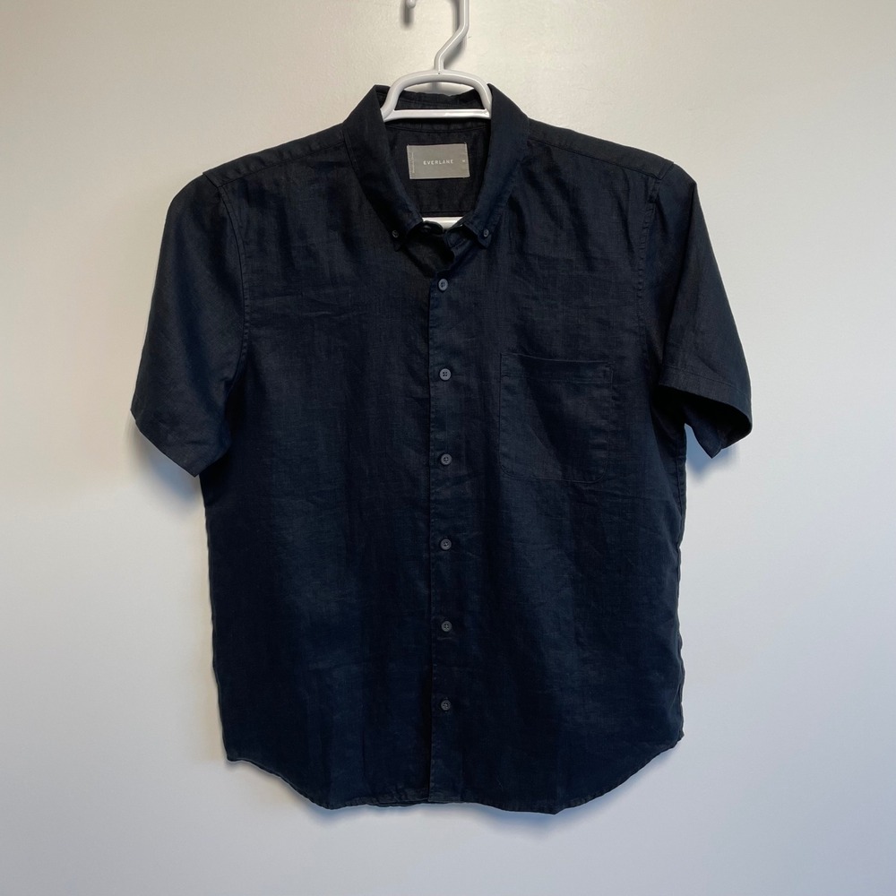 Everlane Men's Black 100% Linen Short Sleeve‎ Button Down Shirt Size M